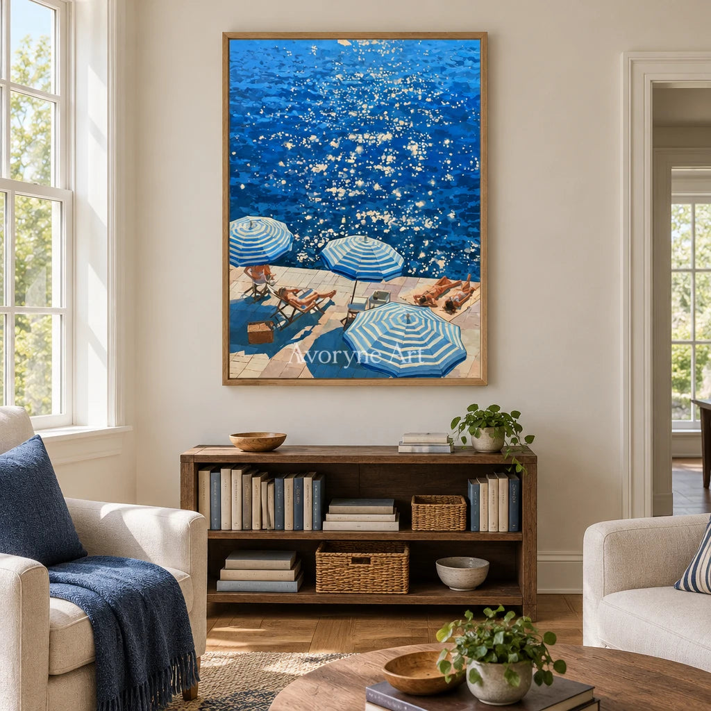 Ivory Amber Meadow: Blue Waterside Art — villa wood