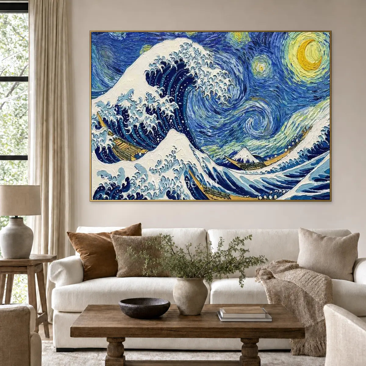 Midnight Breaker: Blue Wave and Starry Sky Wall Art — living gold