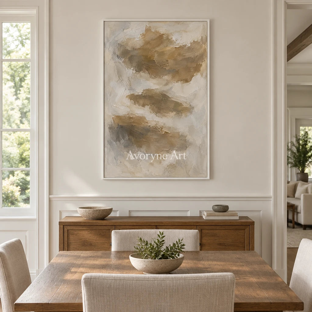 Earthen Drift: Brown Gestural Texture Art — dining white