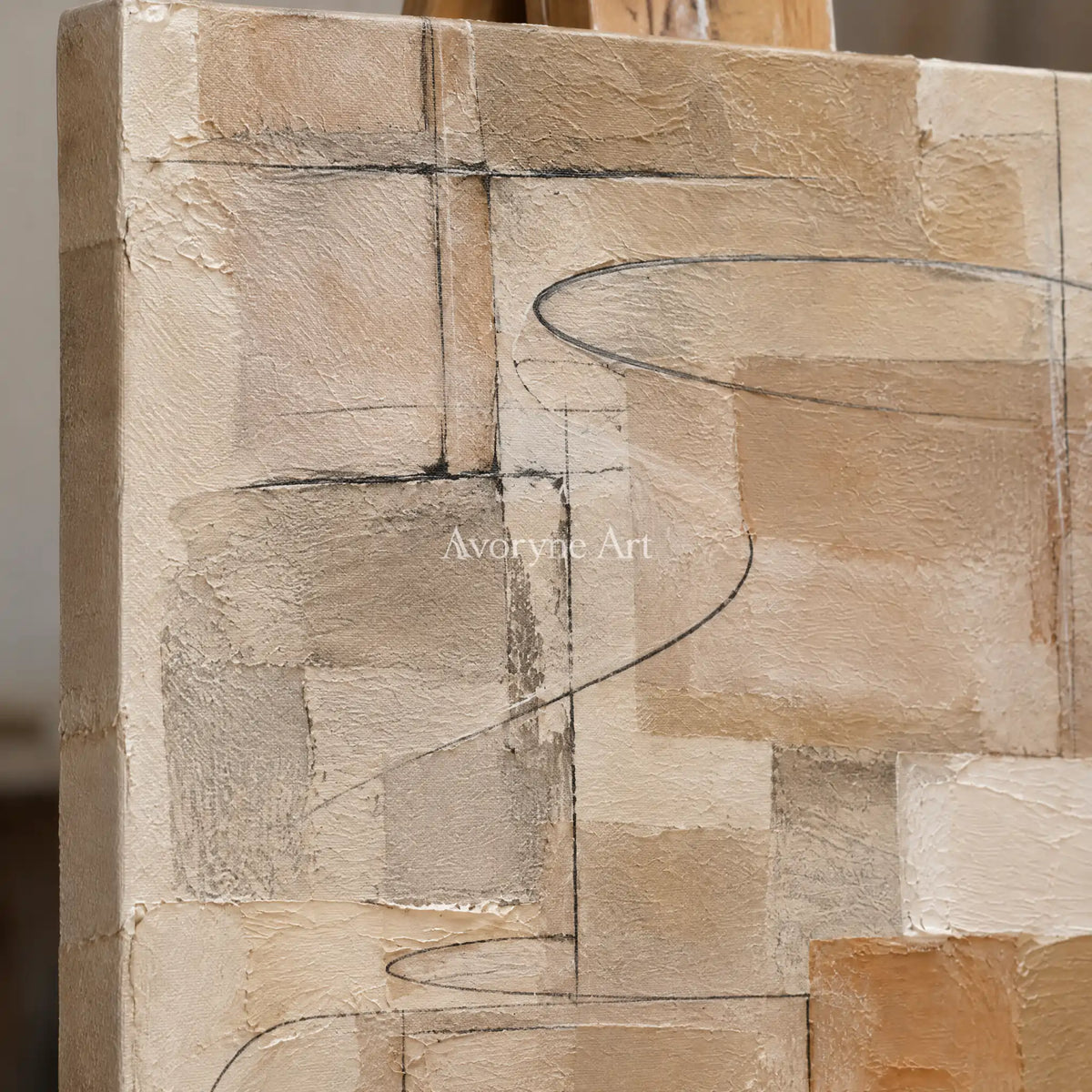 Clay Palimpsest: Brown Layered Abstract Art — detail easel