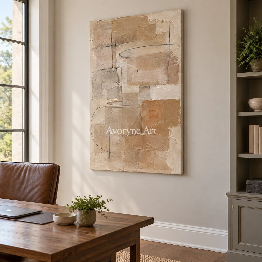 Clay Palimpsest: Brown Layered Abstract Art — office frameless