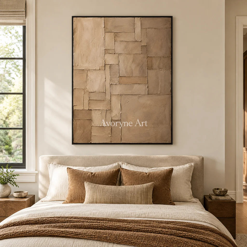 Sandstone Steps: Brown Layered Relief Wall Art — bedroom black