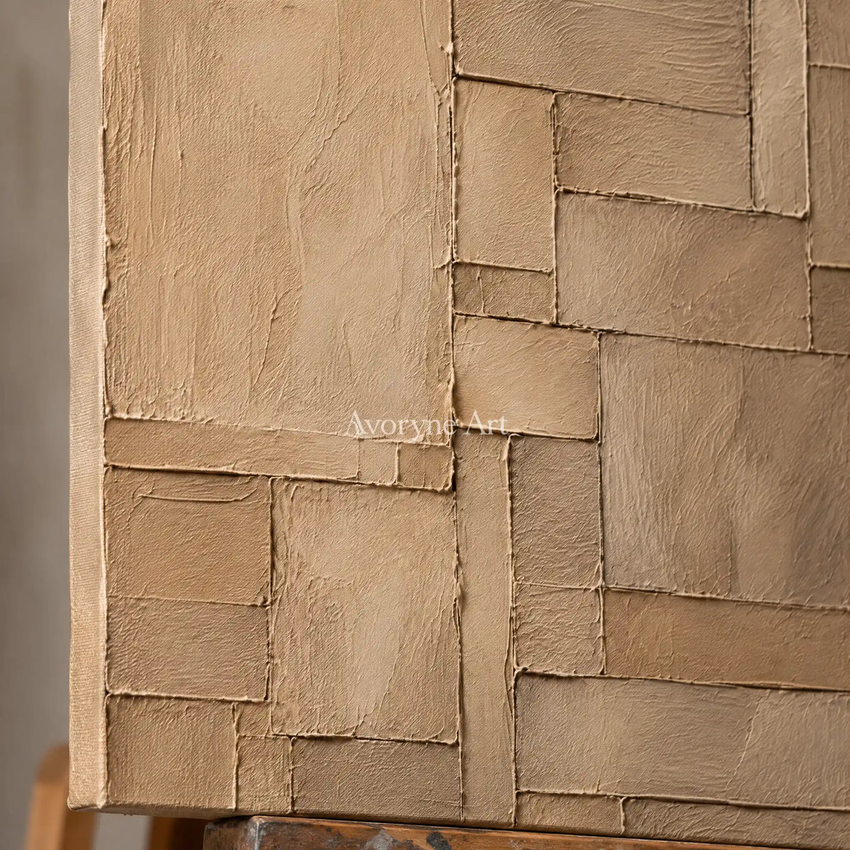 Sandstone Steps: Brown Layered Relief Wall Art — detail easel