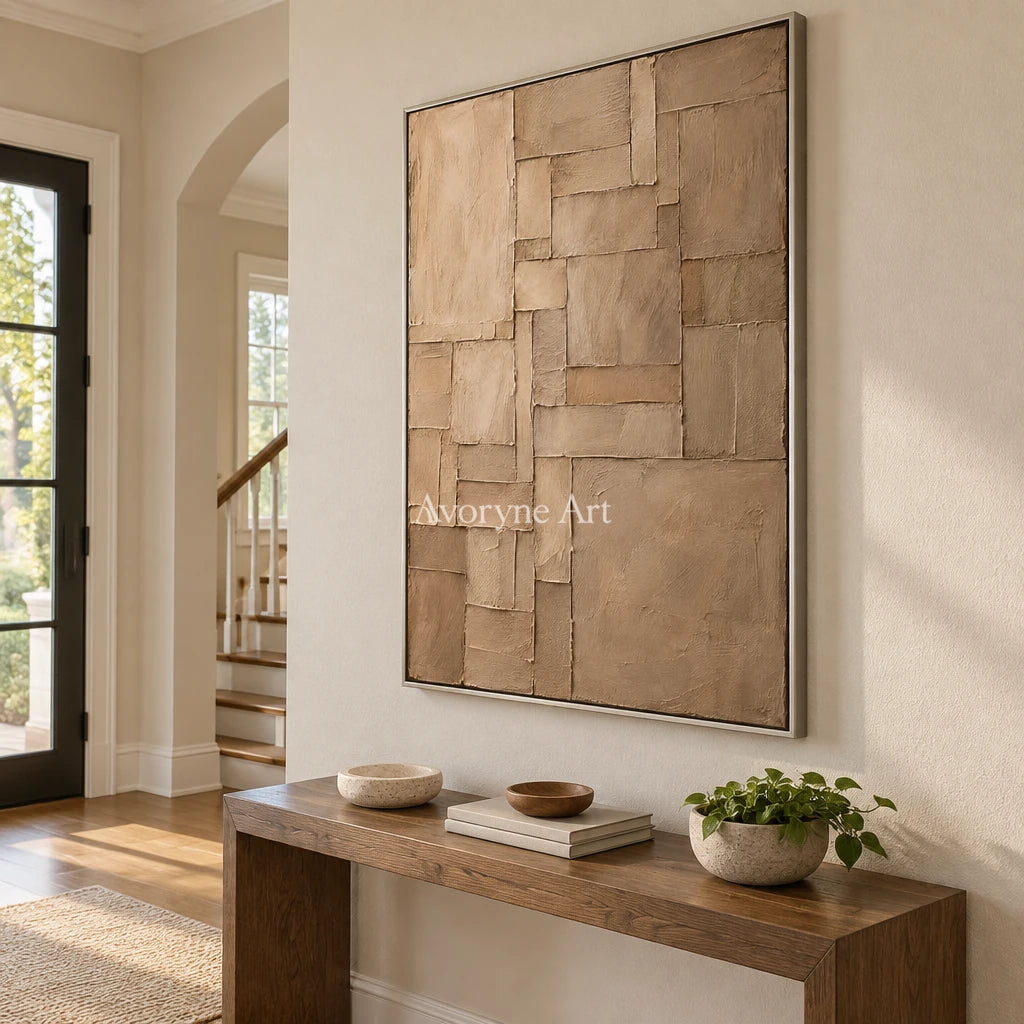 Sandstone Steps: Brown Layered Relief Wall Art — entry silver