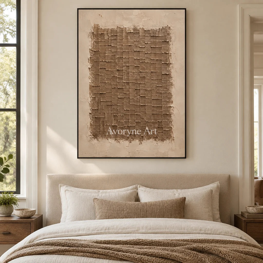 Terralune: Brown Relief Grid Wall Art — bedroom black