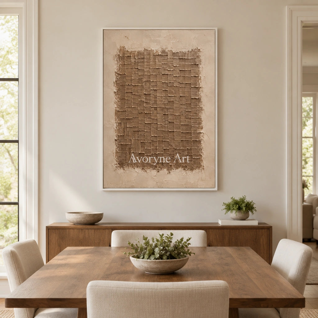 Terralune: Brown Relief Grid Wall Art — dining white