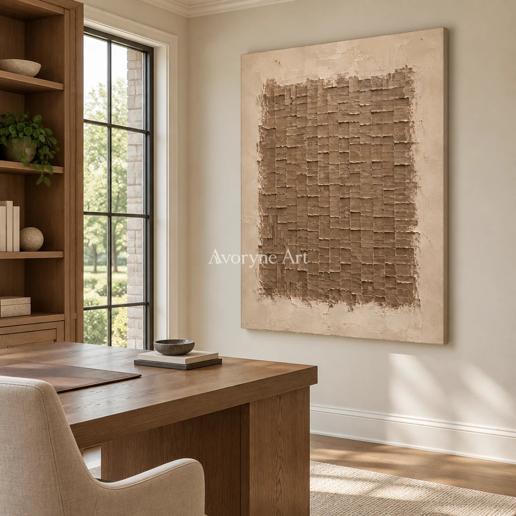 Terralune: Brown Relief Grid Wall Art — office frameless