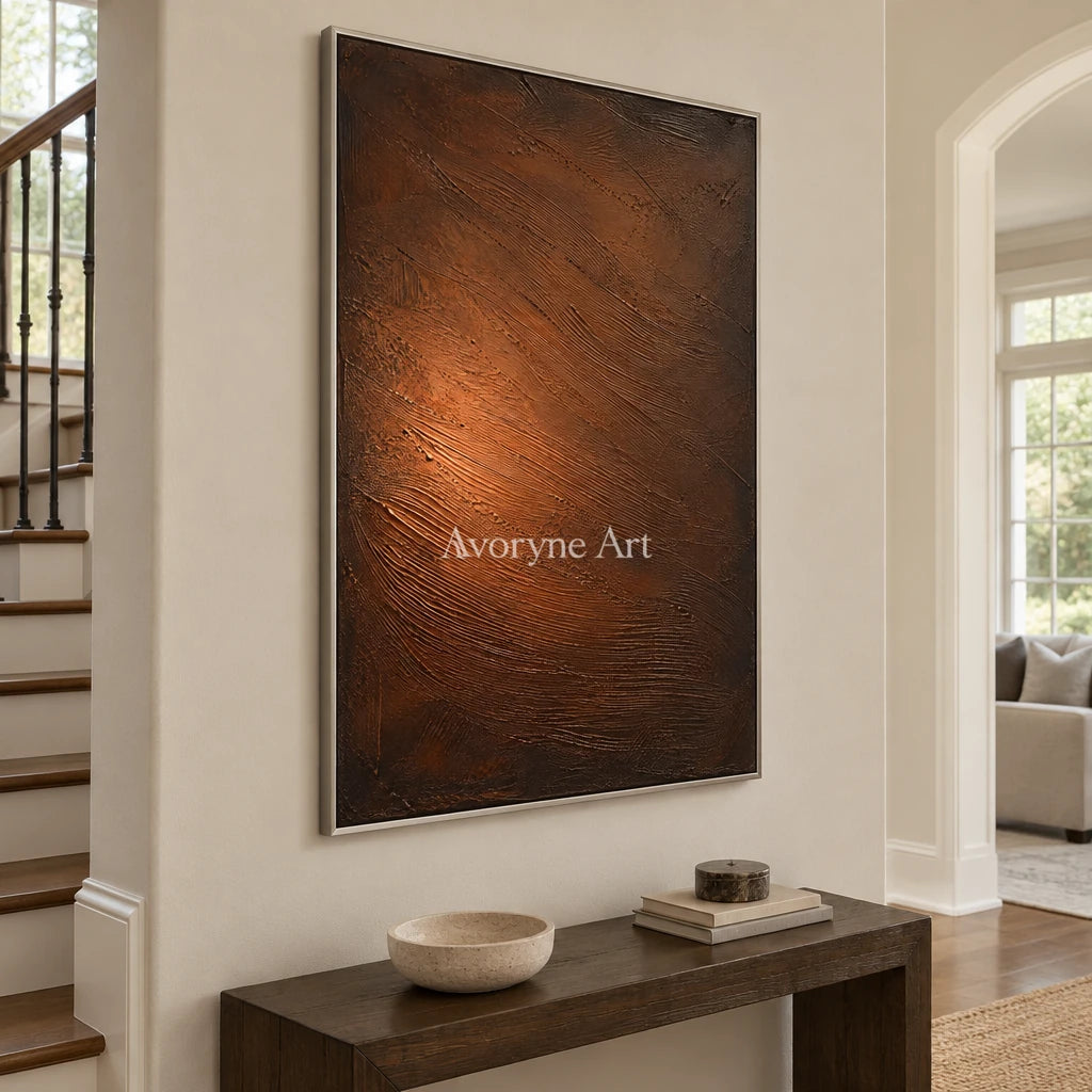 Copper Incline: Brown Textured Abstract Wall Art — entry silver