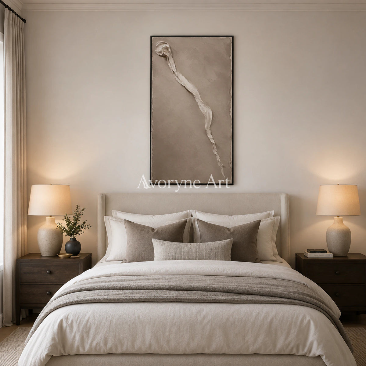 Earthen Fold: Brown Wabi-Sabi Textured Wall Art - bedroom black frame