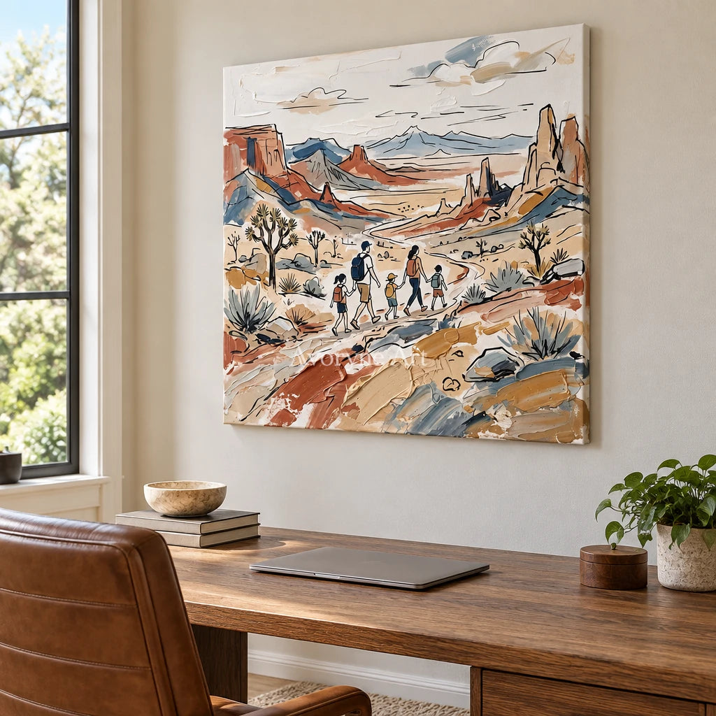 Silver Gesture canyon landscape wall art as a frameless stretched canvas in a home office