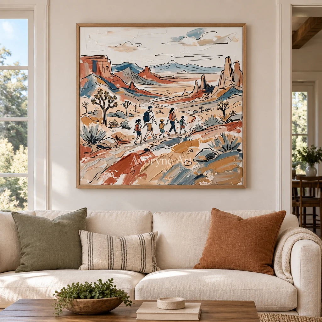 Silver Gesture canyon landscape wall art with a wood frame in a villa living space