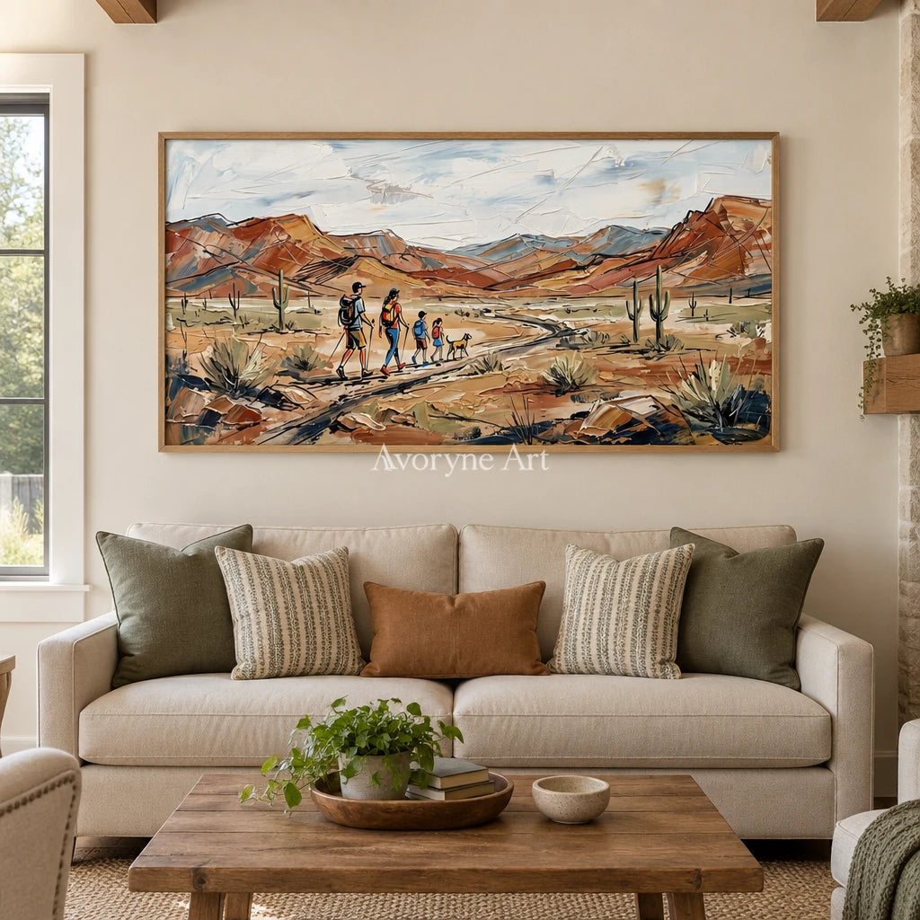 Silver Memory canyon landscape wall art with a wood frame in a villa living space