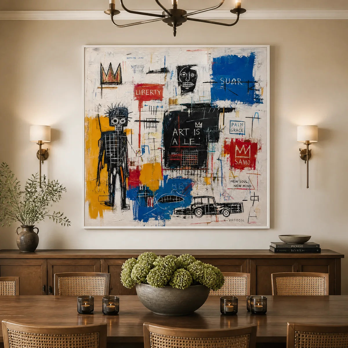 City Pulse: Urban Abstract Wall Art - dining room white frame