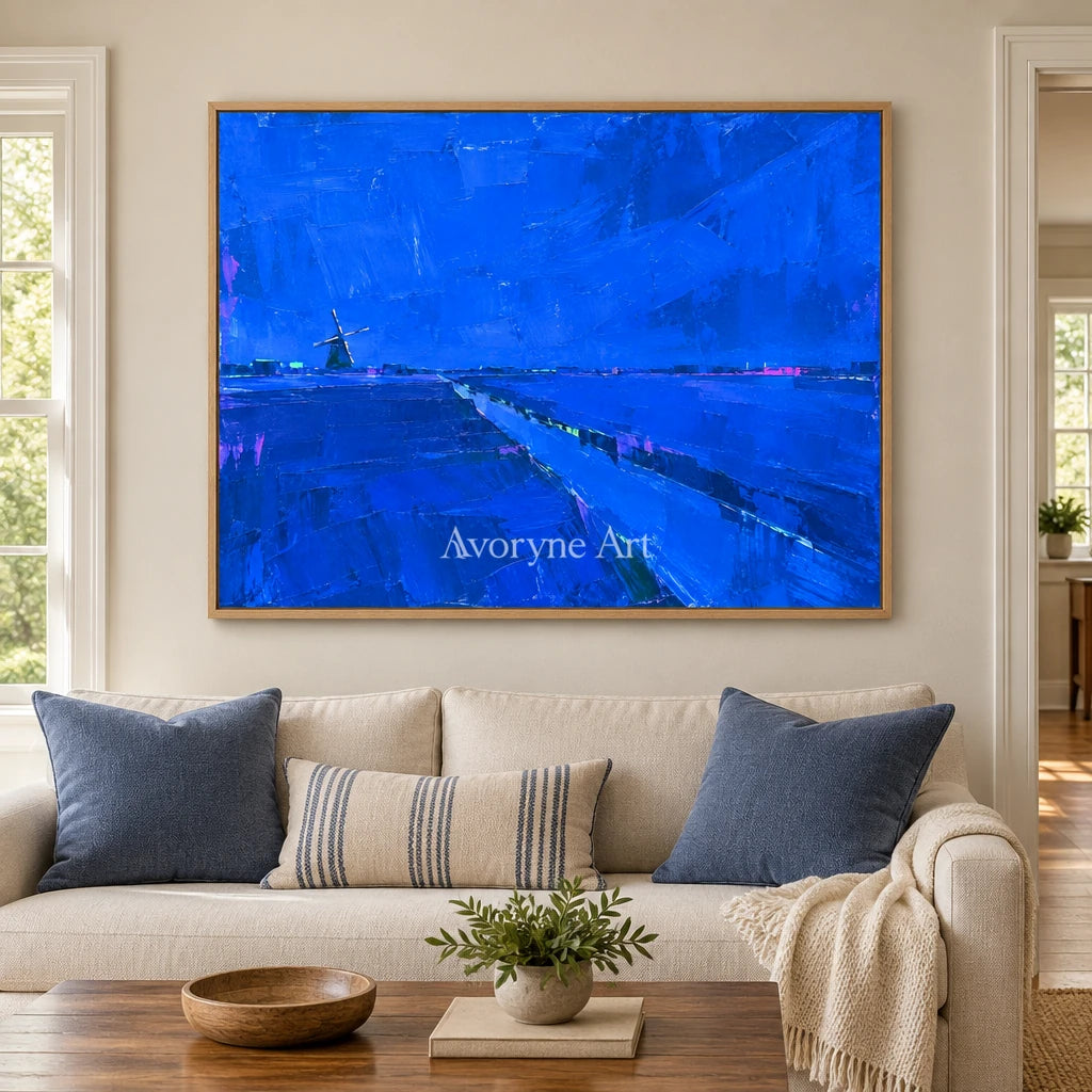 Tender Verse cityscape wall art with a wood frame in a villa living space