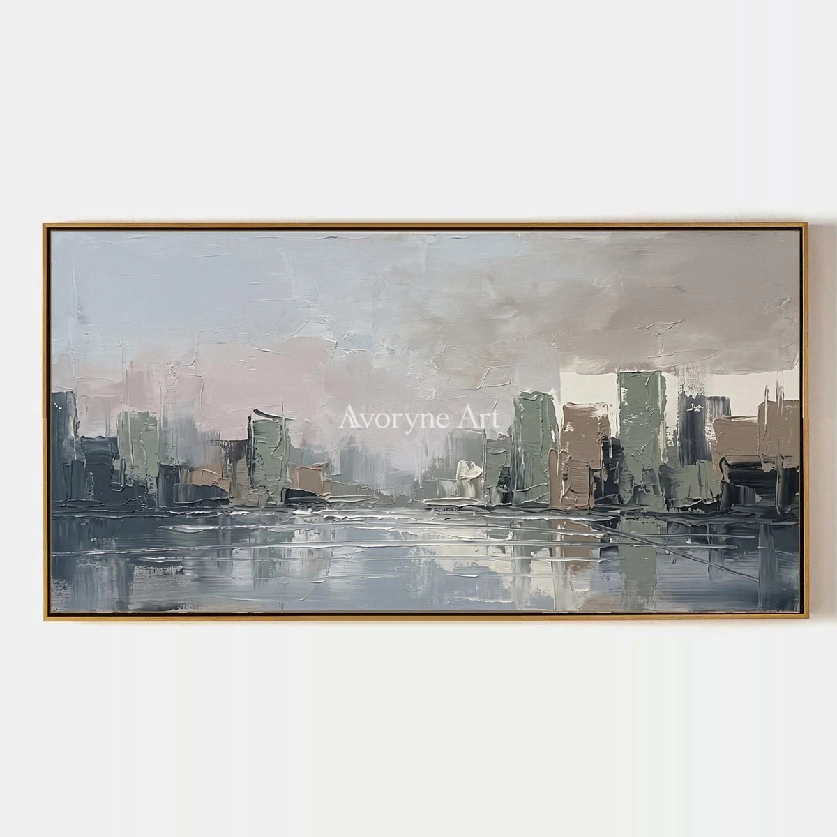 Bright Current, hand-painted cityscape wall art by Isabelle Marchand