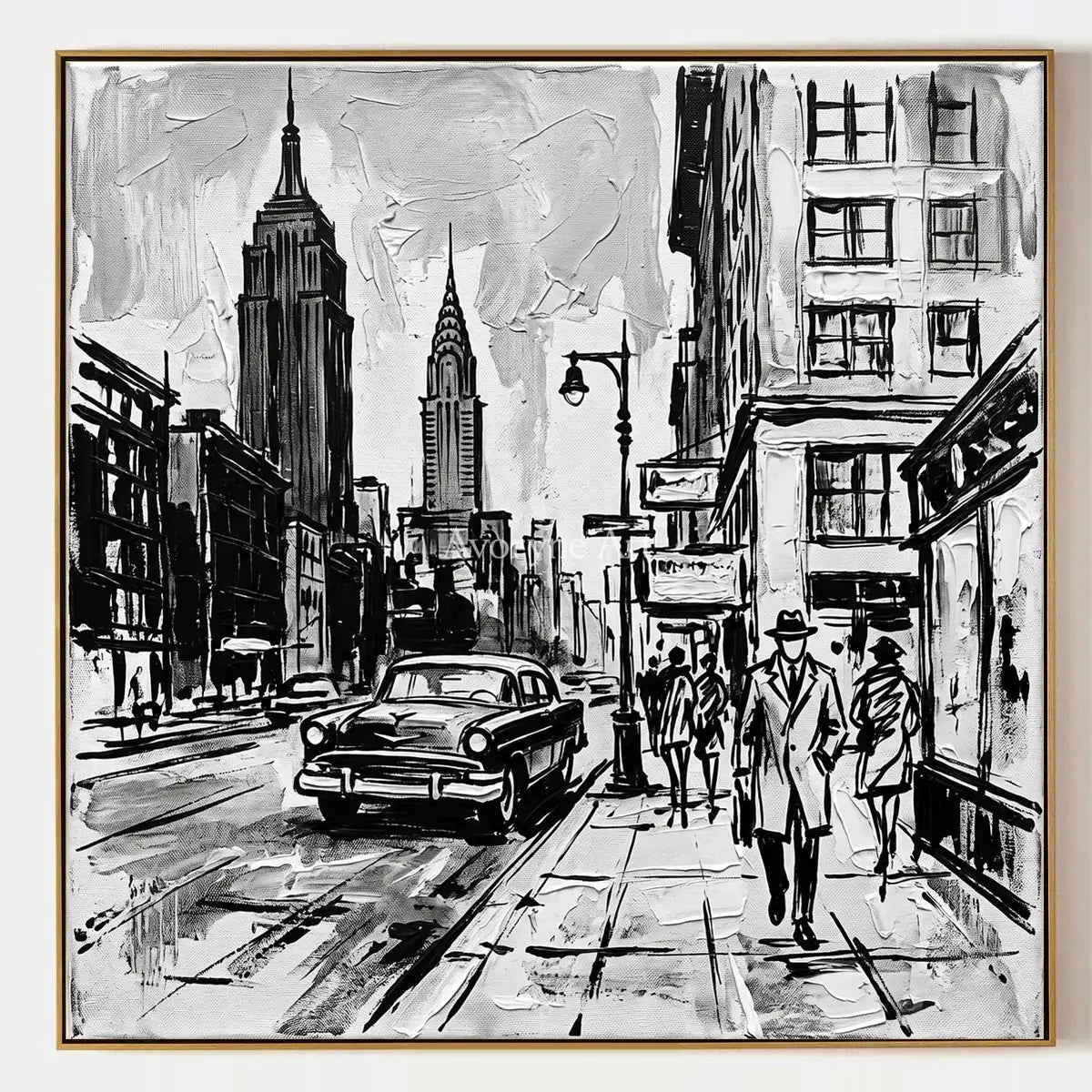 Silver Echo, hand-painted cityscape wall art by Isabelle Marchand