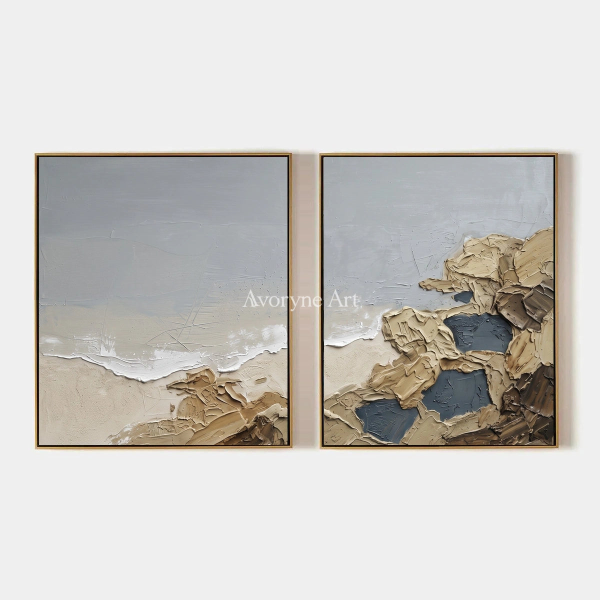 Restful Drift, hand-painted coastal landscape diptych by Rafael Duarte