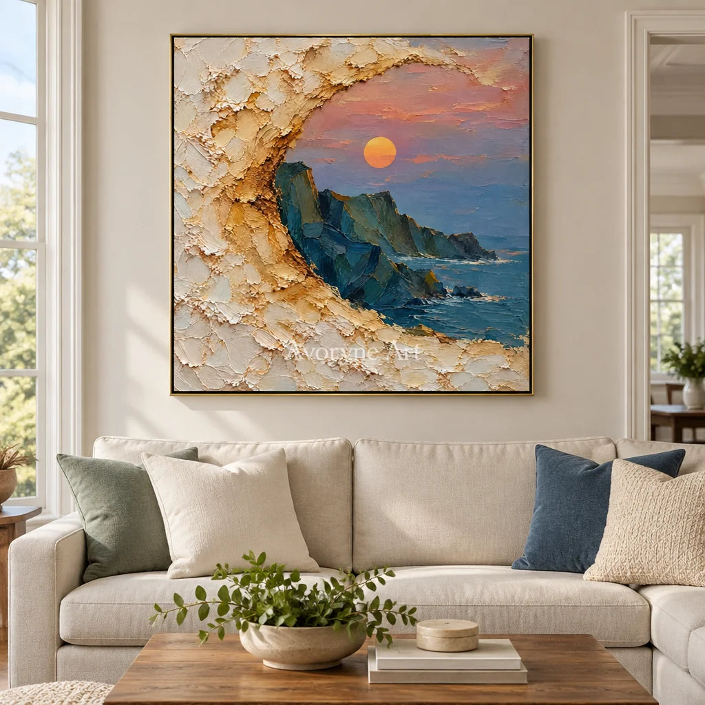 Gilded Cove: Coastal Relief Window Wall Art — living gold