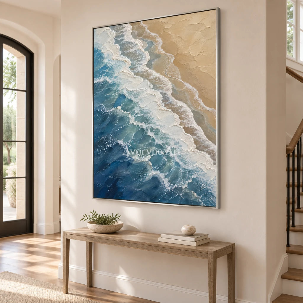 Blue Approach: Coastal Wave Texture Wall Art — entry silver