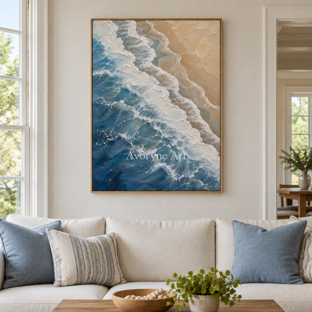Blue Approach: Coastal Wave Texture Wall Art — villa wood