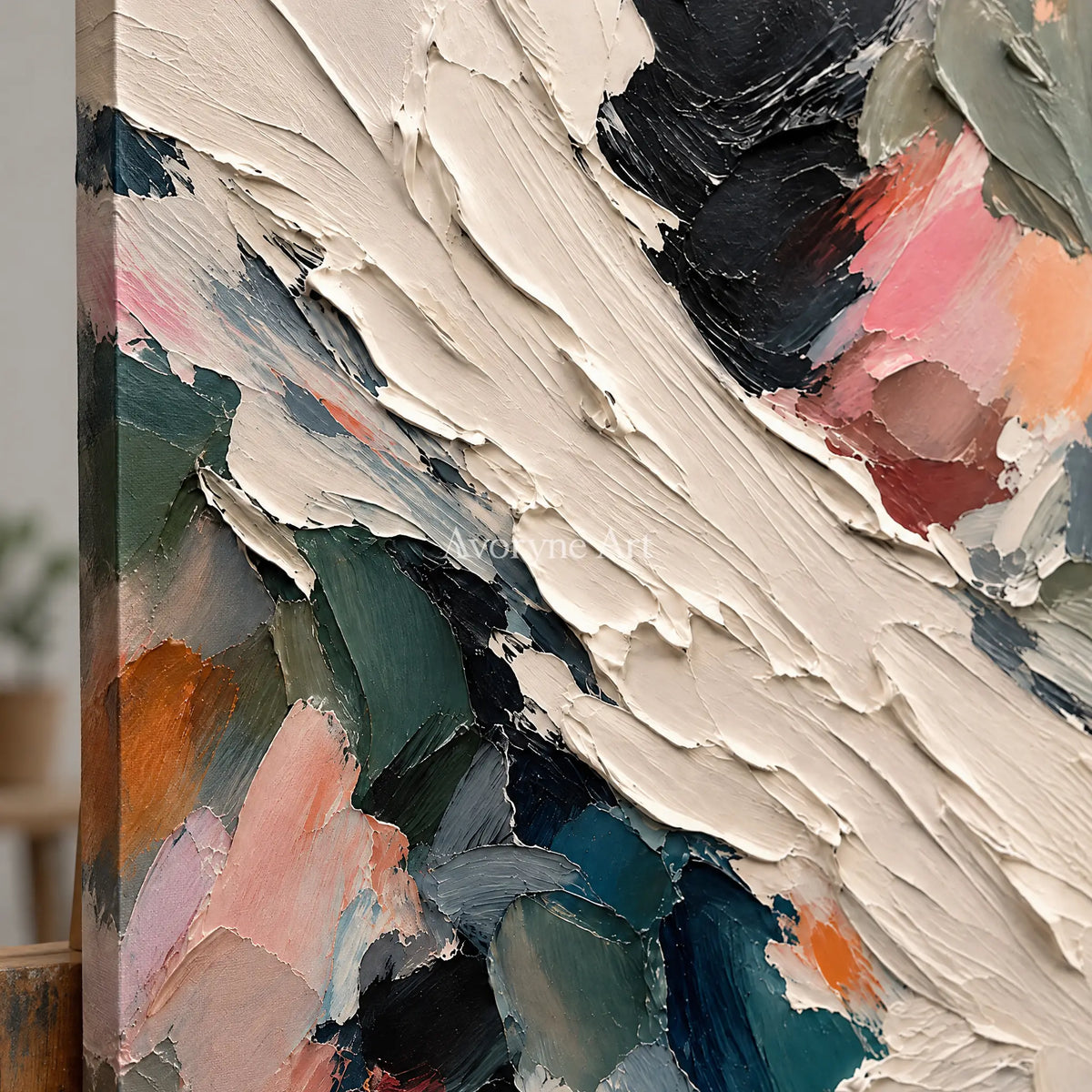 Wild Crossing: Colorful Abstract Impasto Wall Art — detail easel