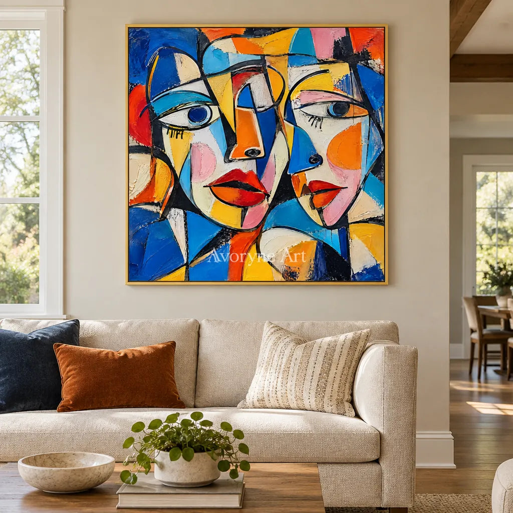 Chromatic Chorus: Colorful Cubist Faces Wall Art — living gold