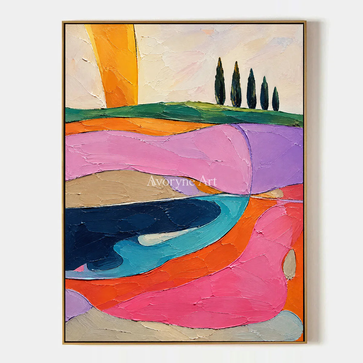Rose Pastures: Colorful Field Landscape Wall Art — primary