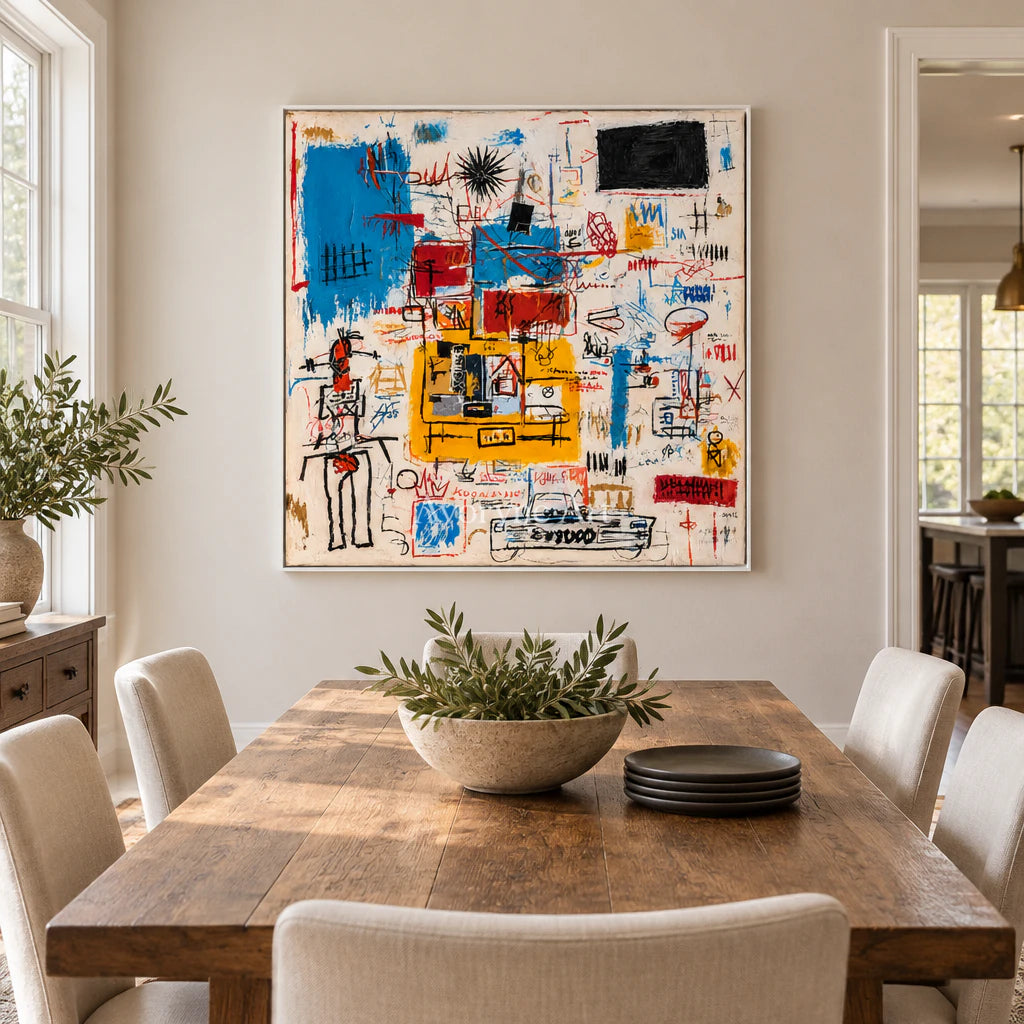 Urban Signal: Colorful Graffiti Abstract Wall Art — dining white