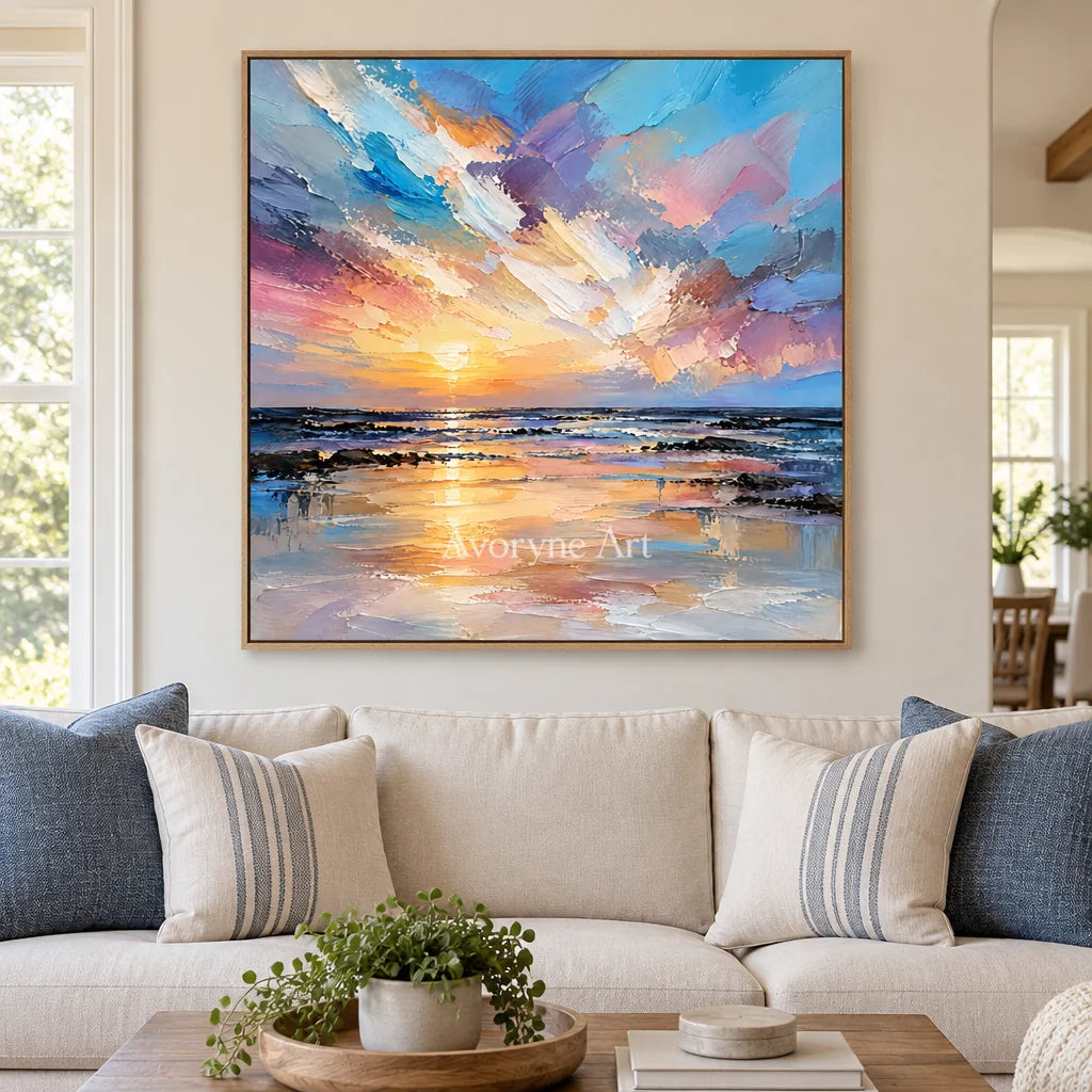 Violet Sundown: Colorful Ocean Sunset Wall Art — villa wood