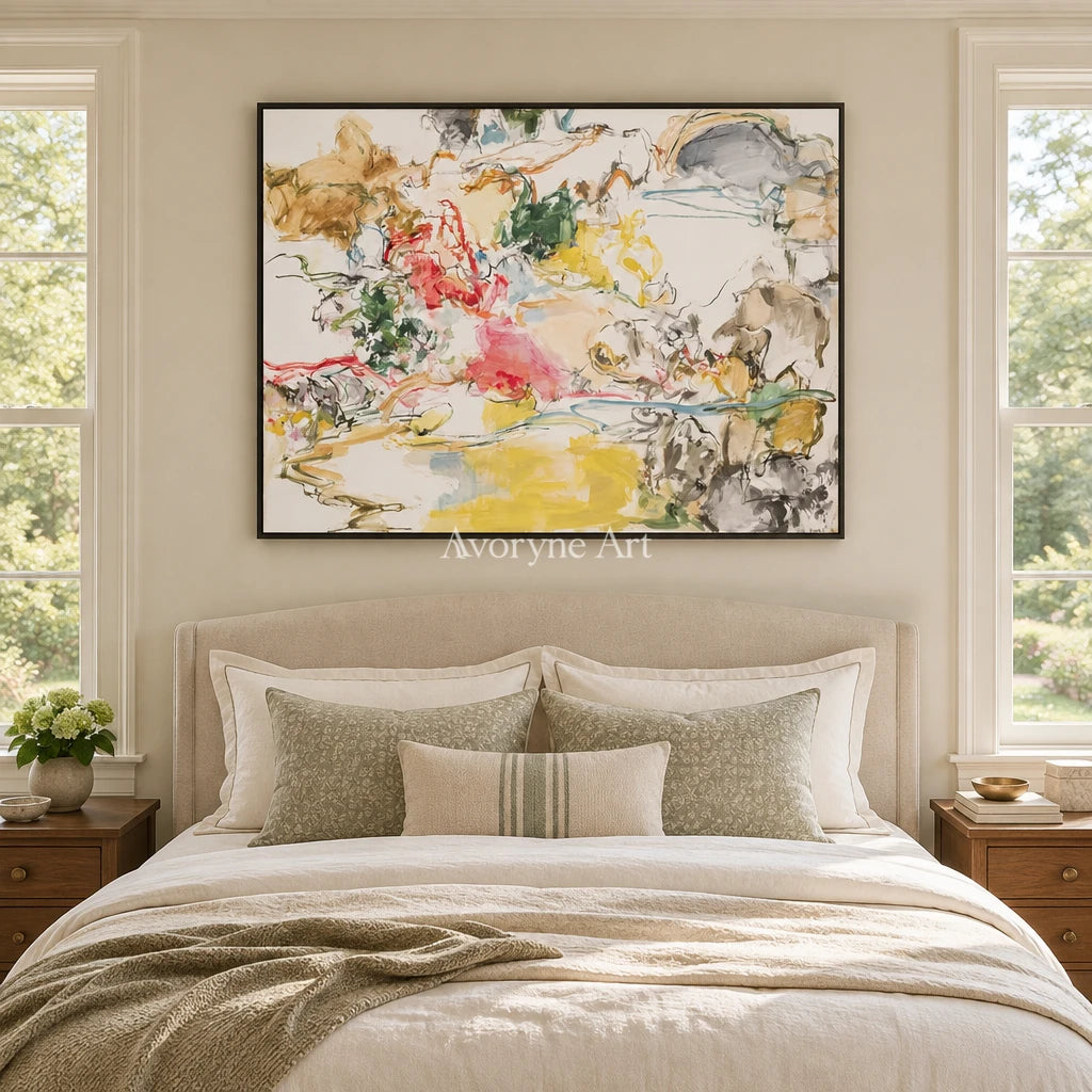Ivory Painted Cadence: Colorful Organic Lines — bedroom black
