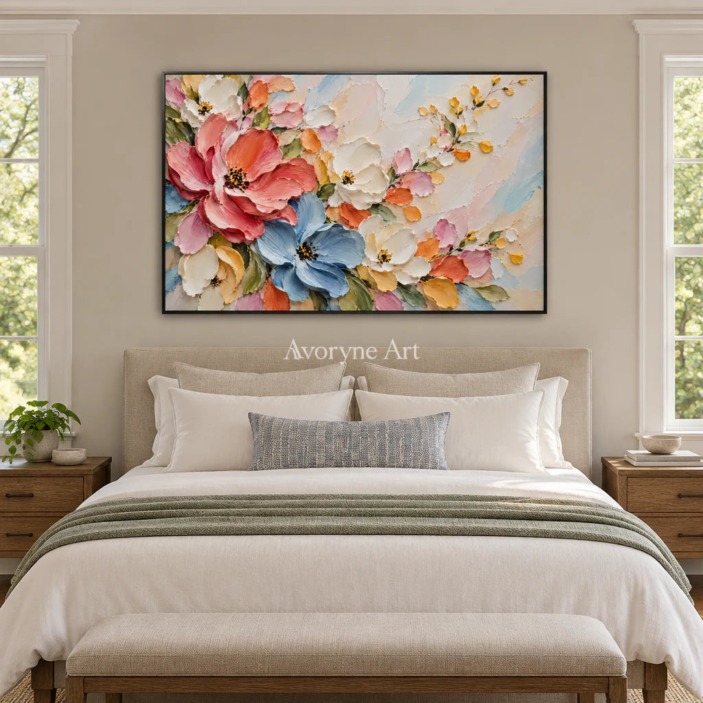Blooming Arc: Colorful Pink Floral Relief Wall Art — bedroom black