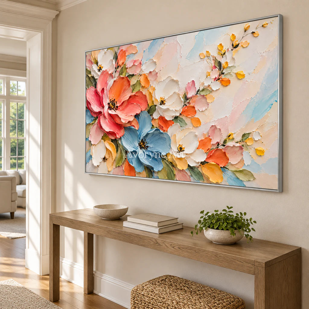 Blooming Arc: Colorful Pink Floral Relief Wall Art — entry silver