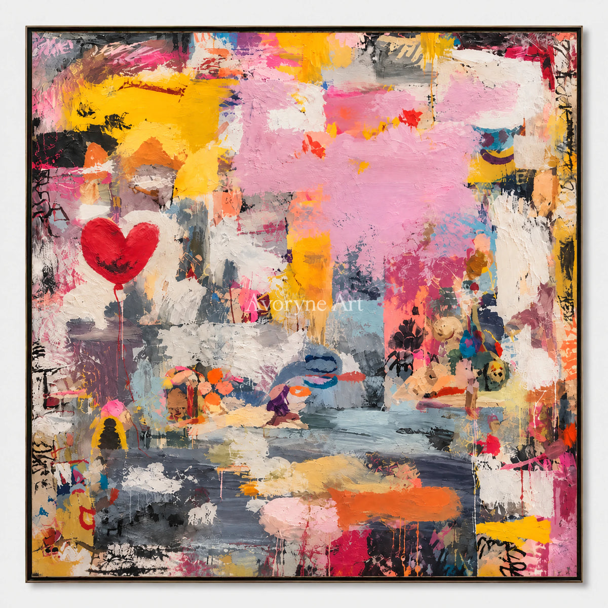 Rose Collage: Colorful Pink Heart Abstract Wall Art — primary