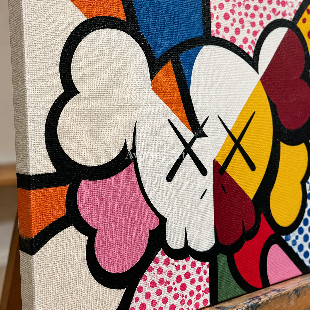 Ivory Tender Solace: Colorful Pop Face Art — detail easel