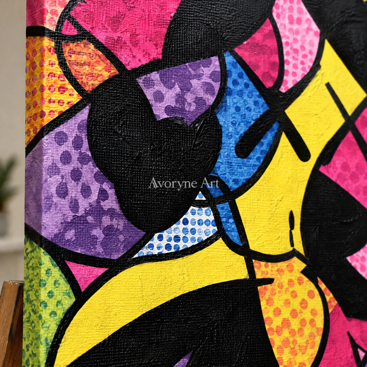 Ivory Tender Meadow: Colorful Pop Face Art — detail easel