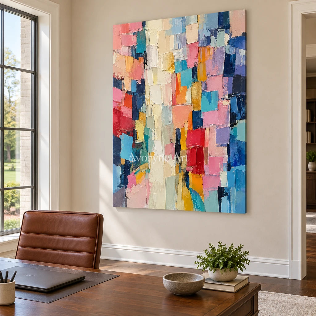 Pastel Tesserae: Colorful Textured Abstract Wall Art — office frameless