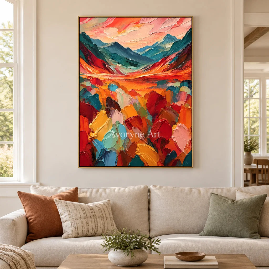 Ember Valley: Colorful Valley Landscape Wall Art — living gold