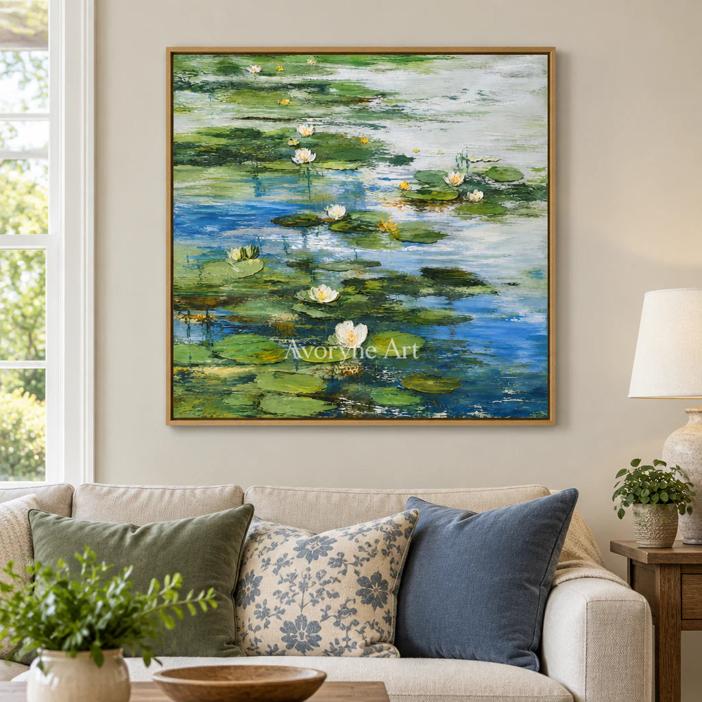 Lily Stillness: Colorful Water Lily Pond Wall Art — villa wood