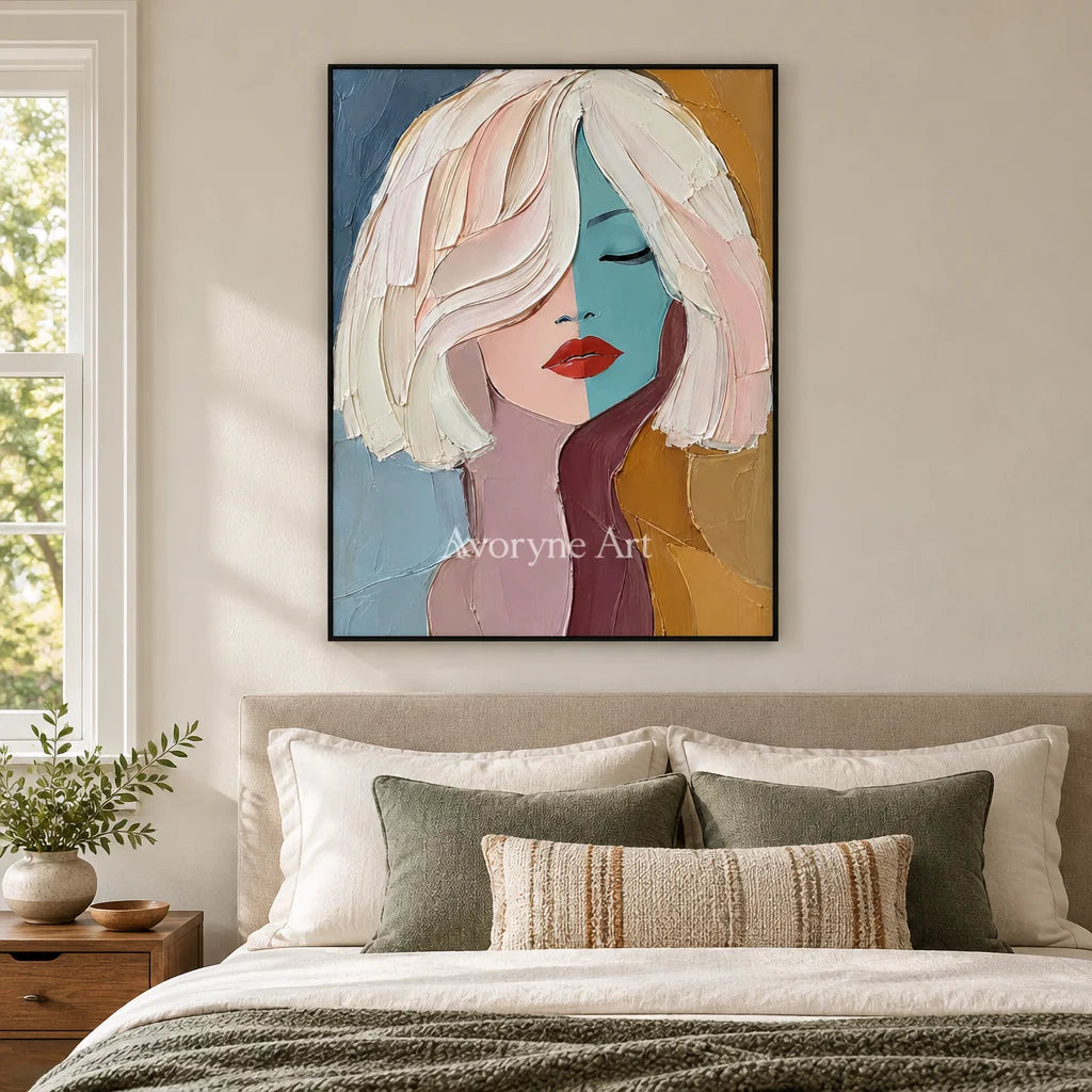 Reverie Muse: Colorful Woman Portrait Wall Art — bedroom black
