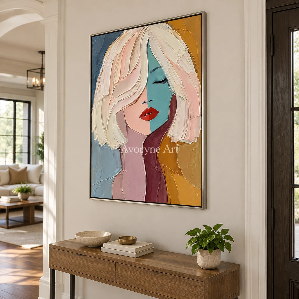 Reverie Muse: Colorful Woman Portrait Wall Art — entry silver