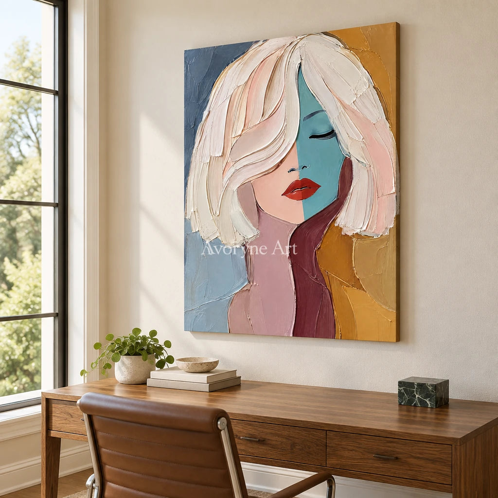Reverie Muse: Colorful Woman Portrait Wall Art — office frameless