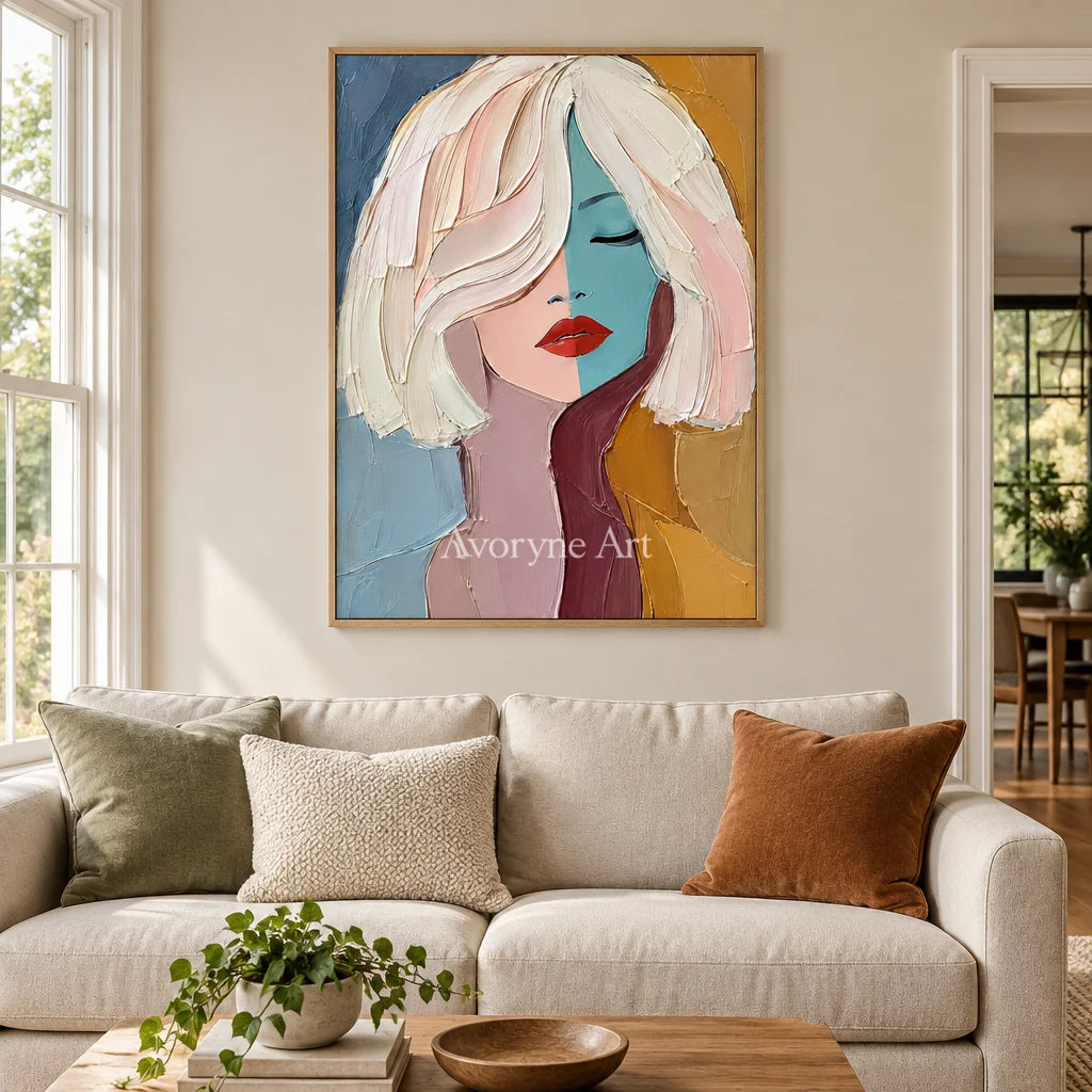 Reverie Muse: Colorful Woman Portrait Wall Art — villa wood