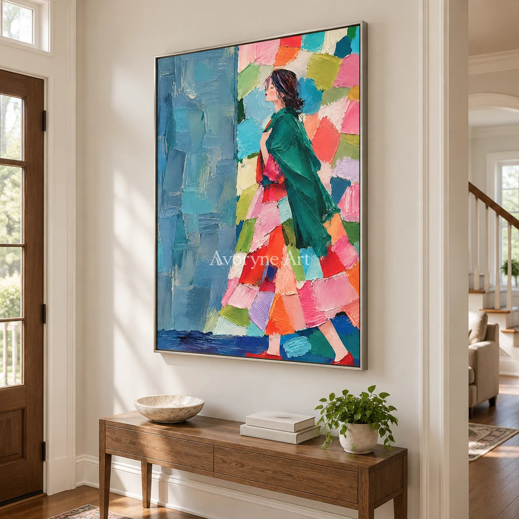 Emerald Poise: Colorful Woman Portrait Wall Art — entry silver