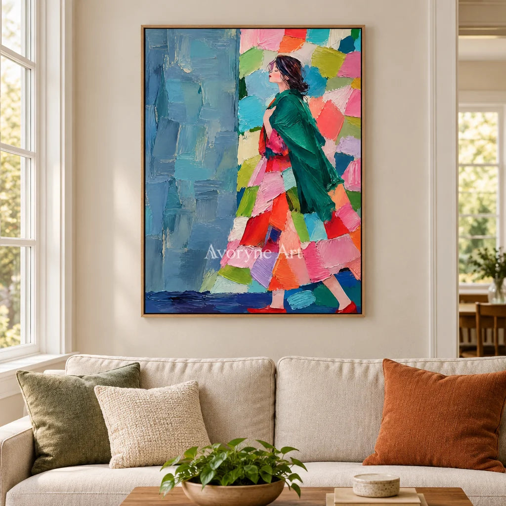 Emerald Poise: Colorful Woman Portrait Wall Art — villa wood