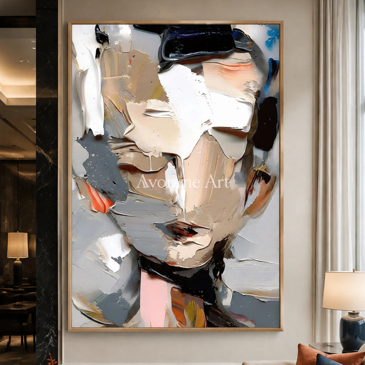Unspoken Form: Contemporary Abstract Portrait Wall Art - hotel wood frame