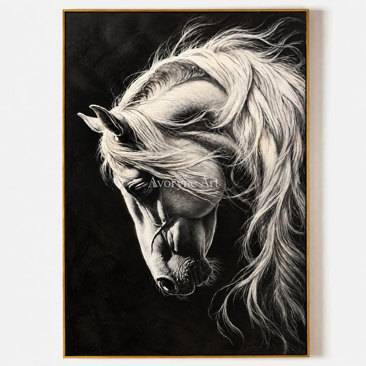 Moonlit Mane: Contemporary White Horse Wall Art — primary