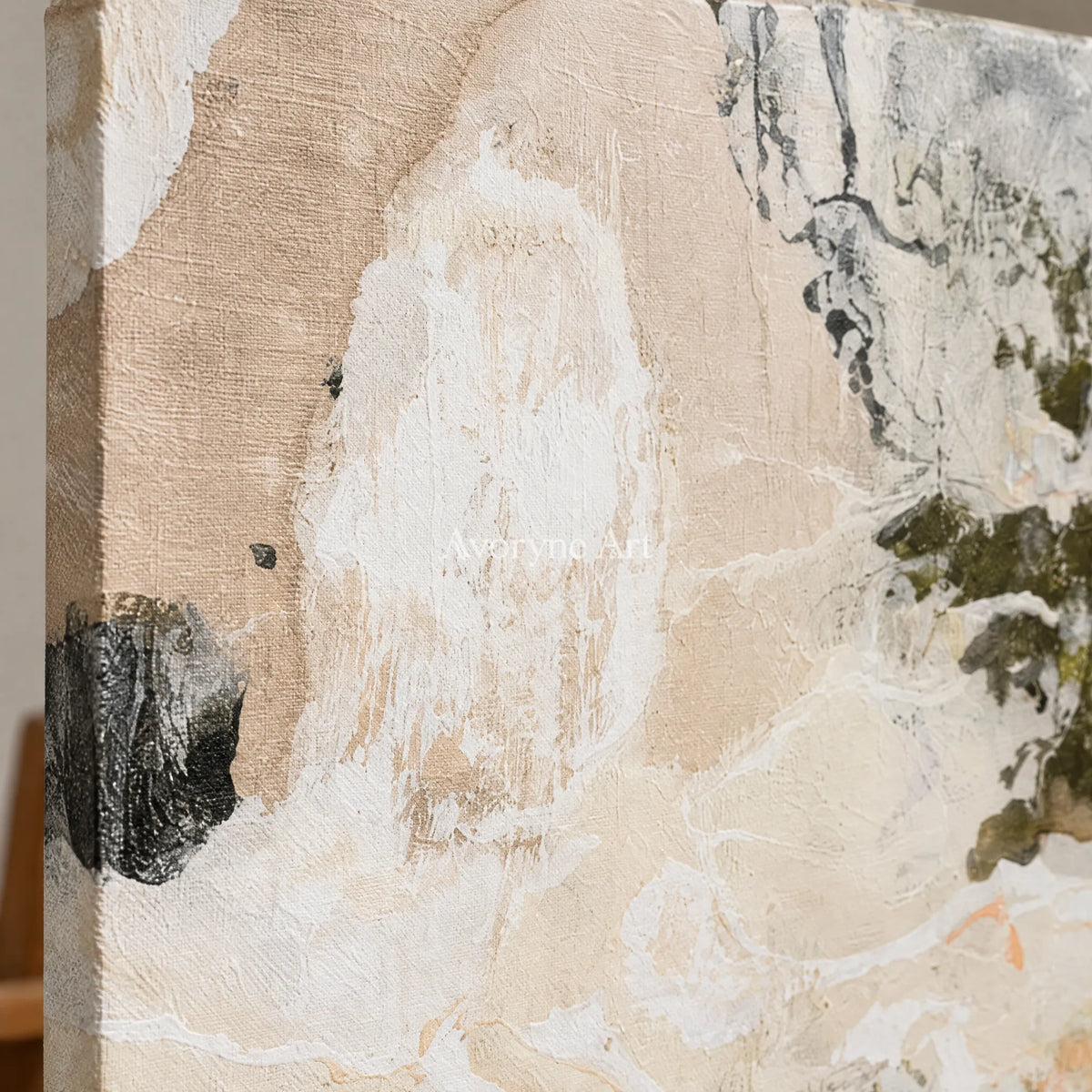 Ivory Painted Echo: Cream Gesture Art — detail easel