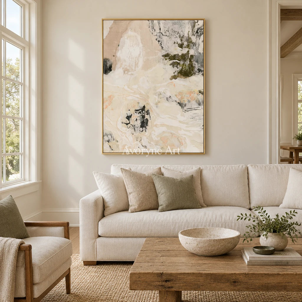 Ivory Painted Echo: Cream Gesture Art — living gold