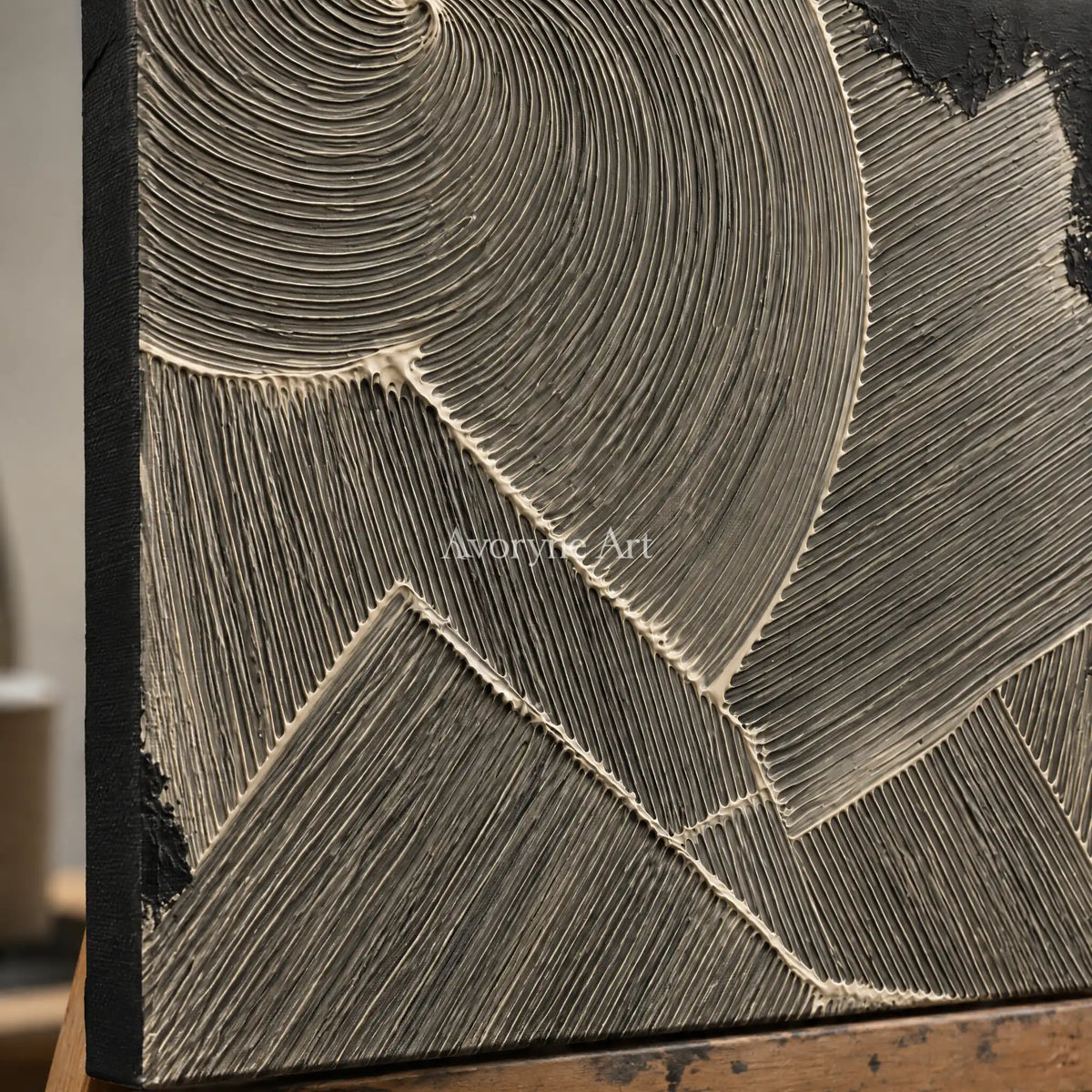 Graphite Facets: Dark Geometric Texture Wall Art — detail easel
