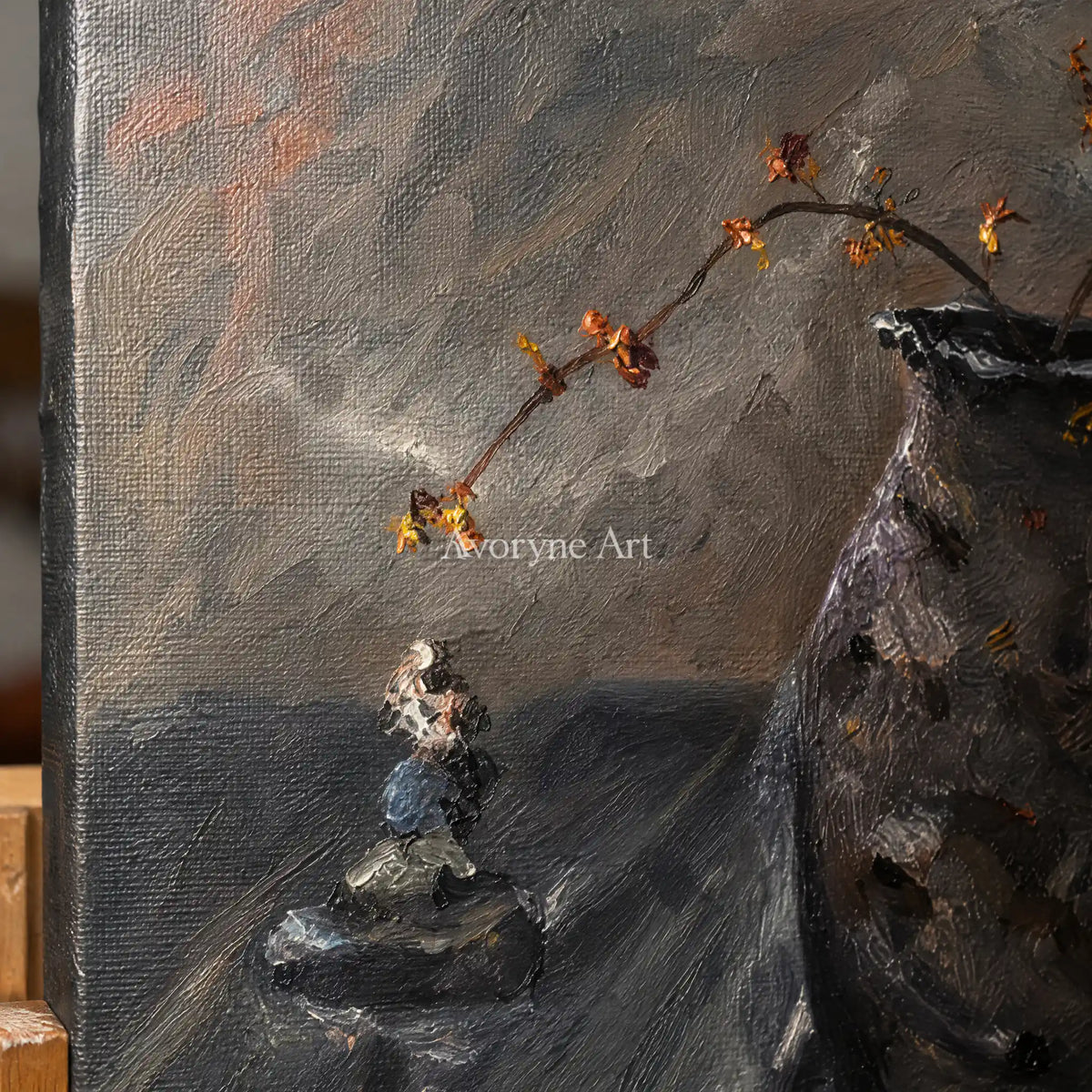 Aster Balance: Dark Vessel Still Life — detail easel